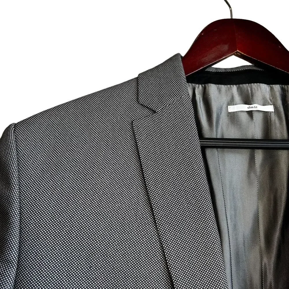 NEW CALVIN KLEIN Blazer Mens Size Medium Sport Coat Black White Jacket Micro Dot